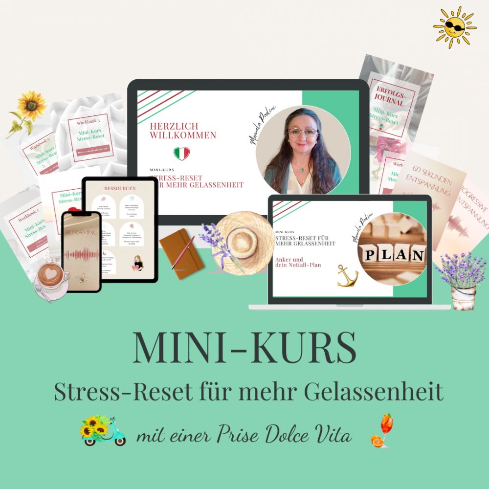 Mockup zur visuellen Ansicht des Mini-Kurses Stress-Reset für mehr Gelassenheit